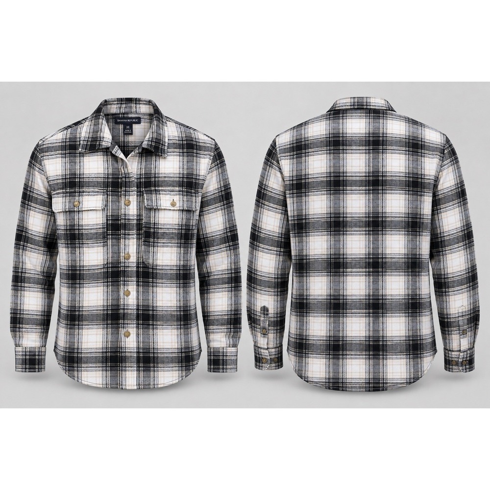 Banana Republic Women's MED Oversized Plaid Shacket Jacket BLACK/White Pockets